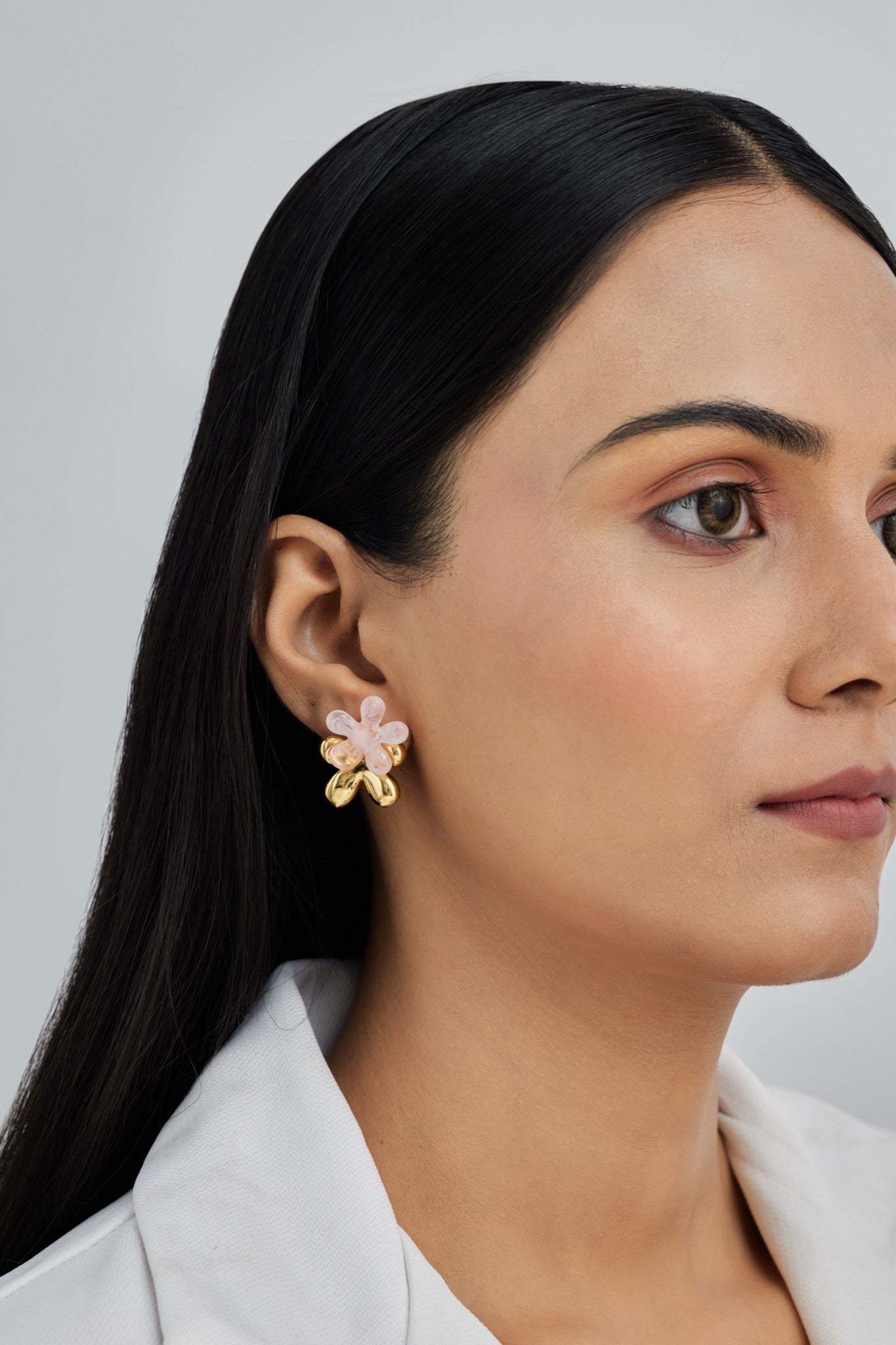 Pink Five Petal Flower Earrings