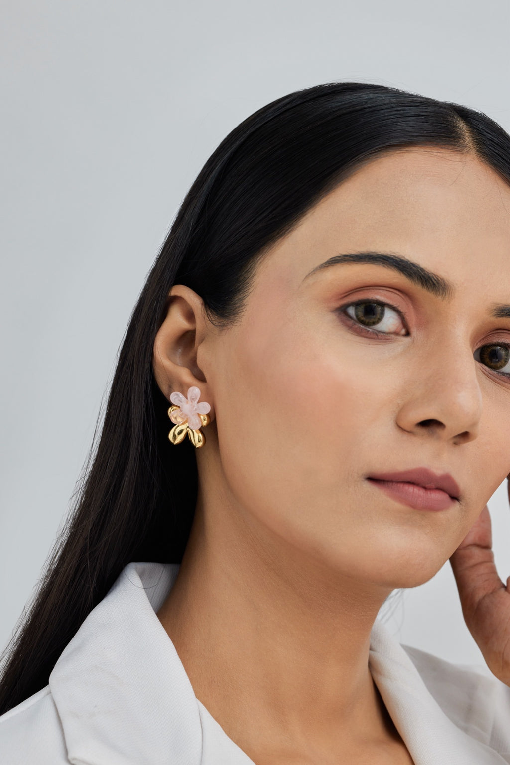 Pink Five Petal Flower Earrings