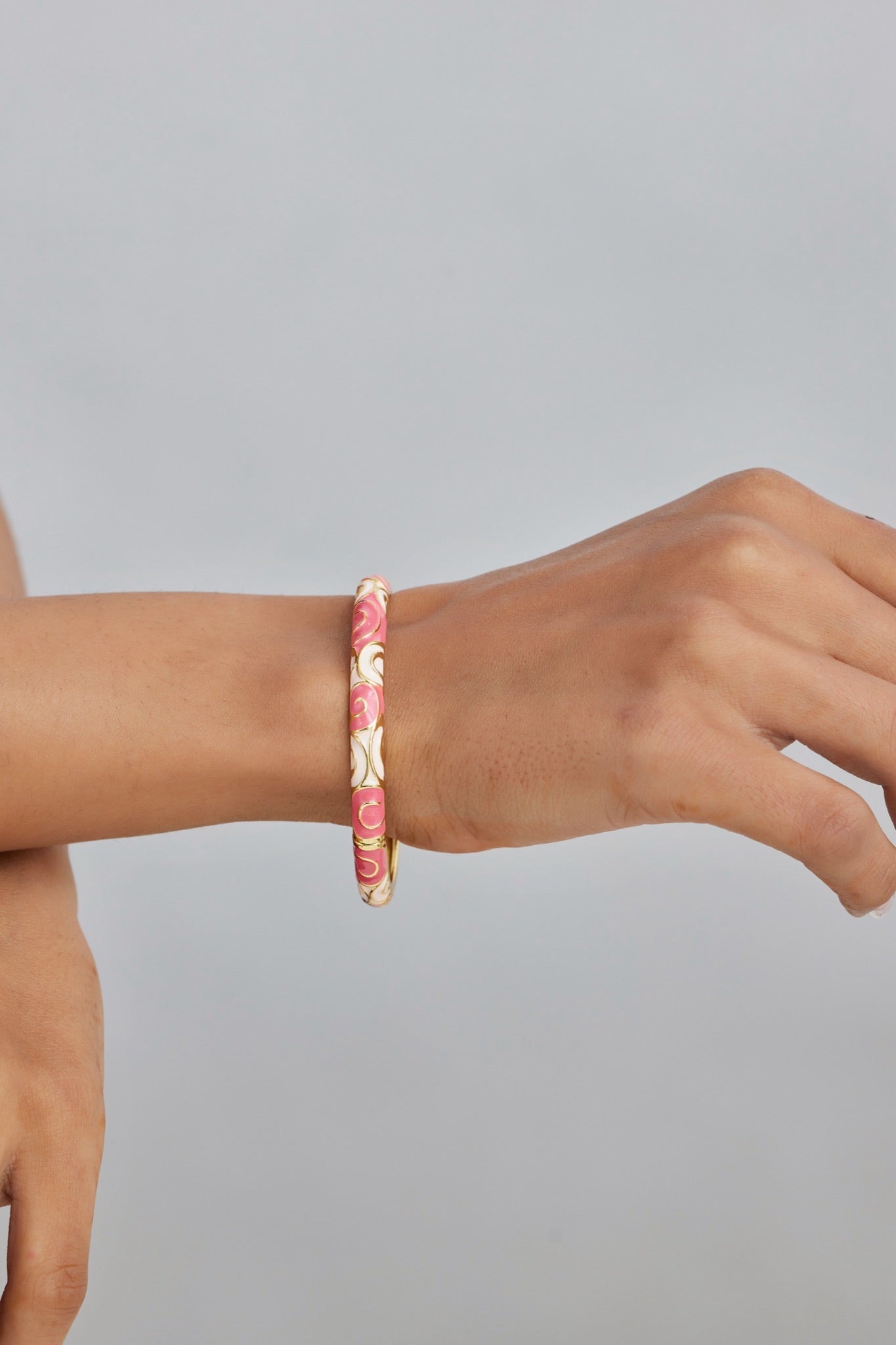 Pink & White Wave Enamel Bangle