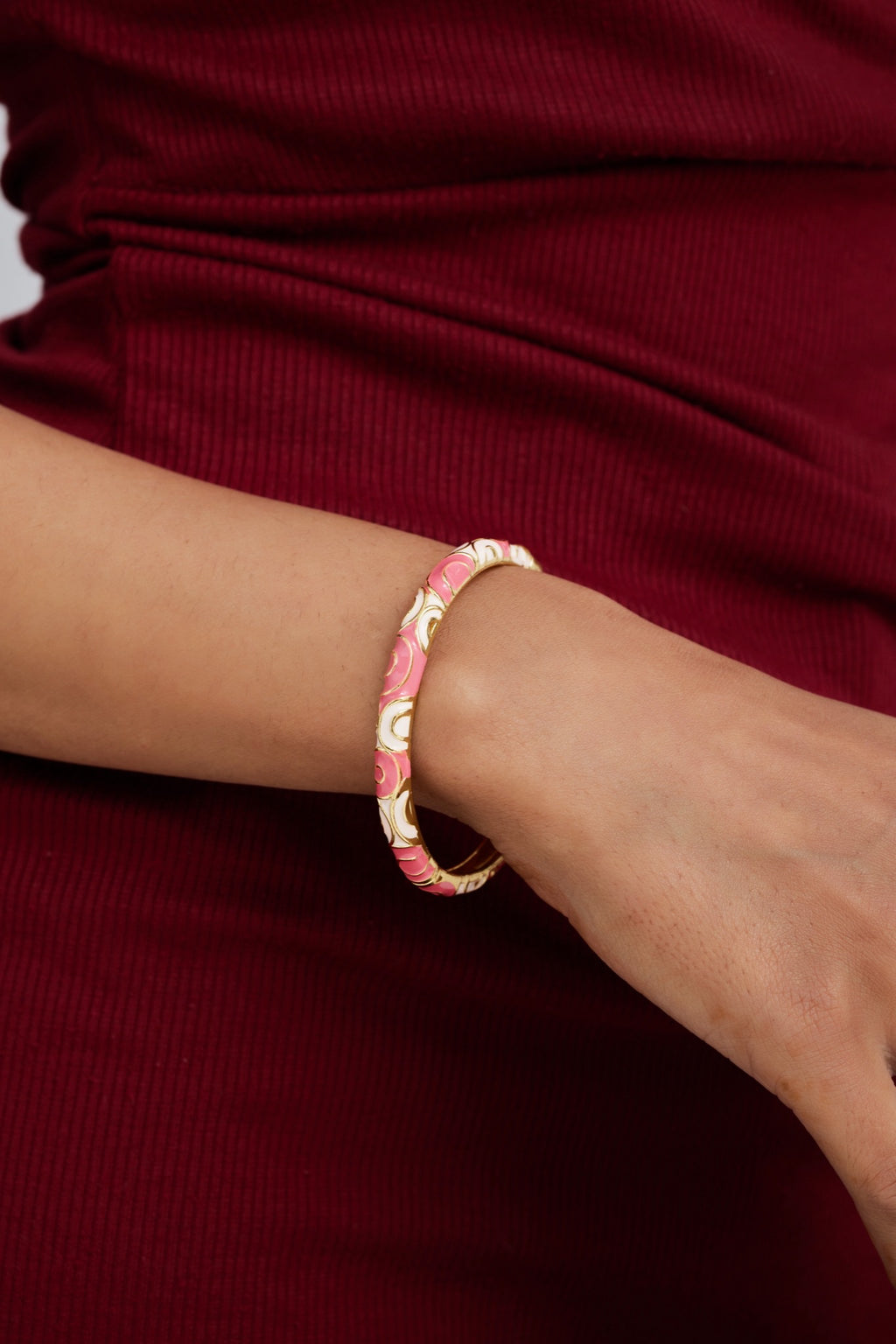 Pink & White Wave Enamel Bangle