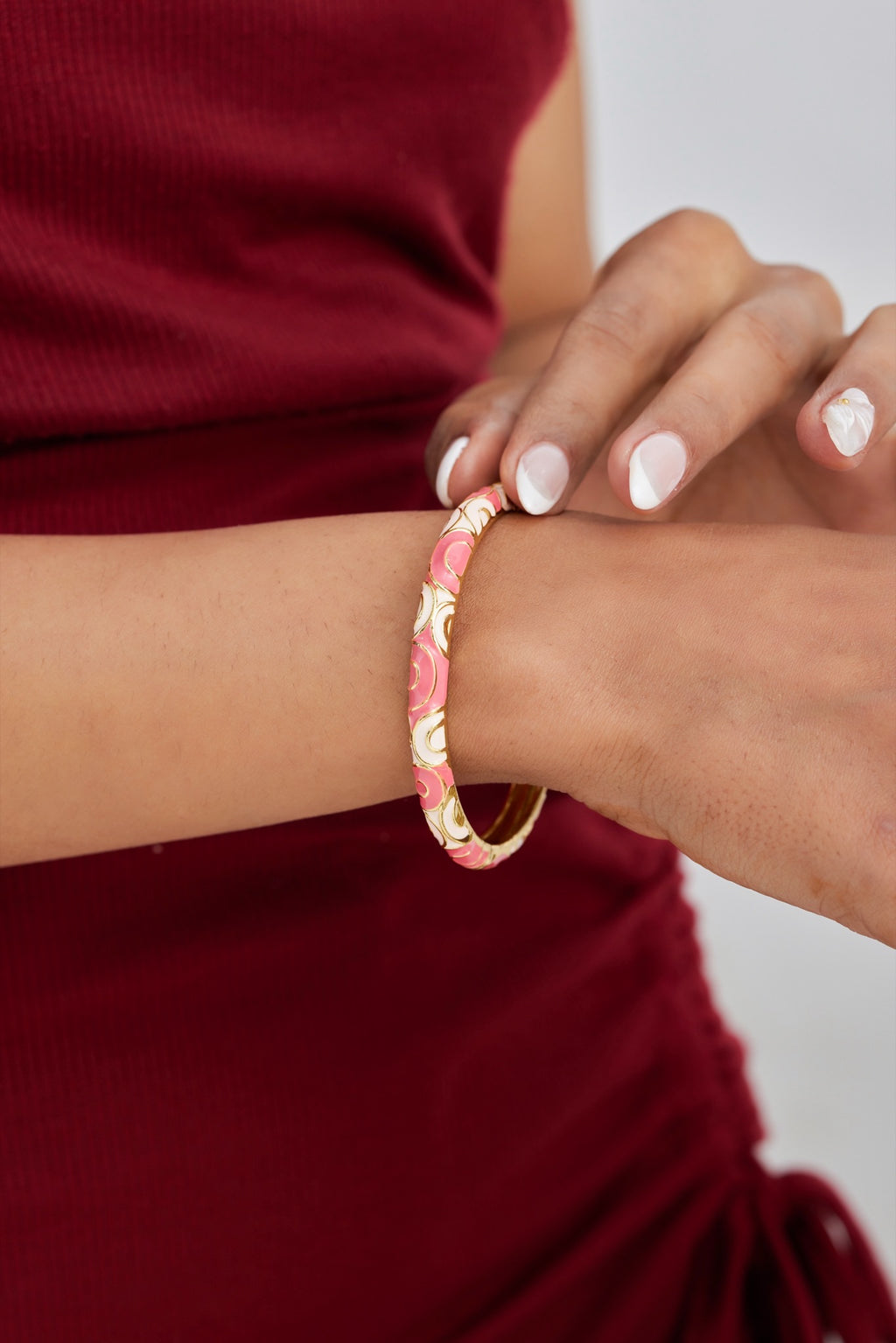 Pink & White Wave Enamel Bangle