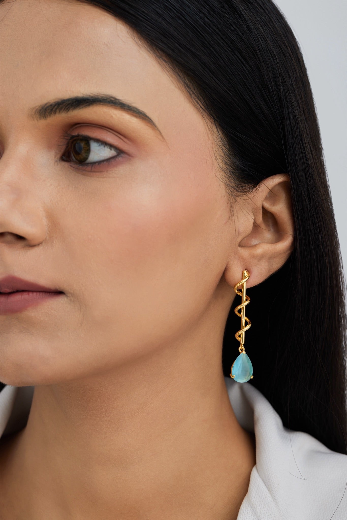 Waves Gold Plated Chalcedony Drop Earrings