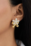 White Five Petal Flower Earrings