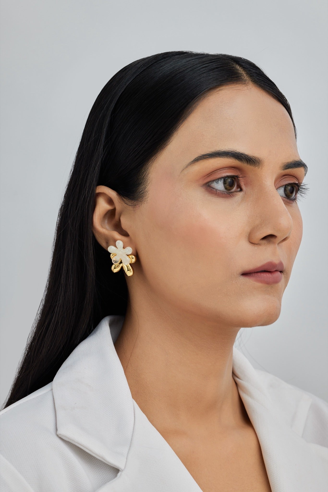 White Five Petal Flower Earrings